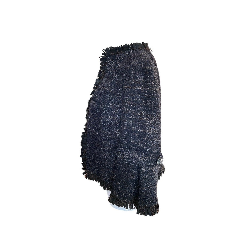 Lafayette 148 Womens Wool Blend Tweed Boucle Open Front Blazer Size 2 Black Crop - Picture 2 of 12